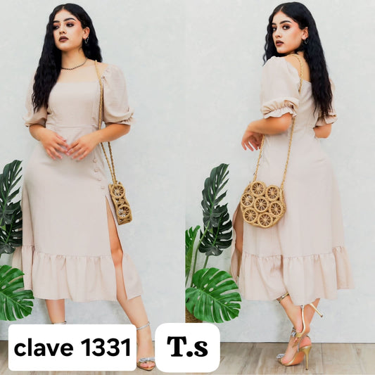 LO.VESTIDO LINO LISO BEIGE T.CH