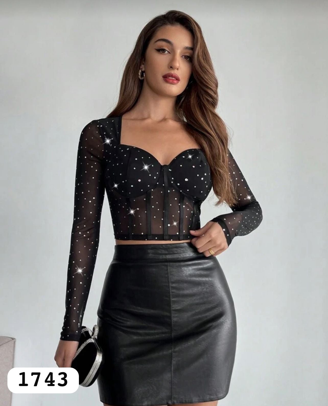 SH.BLUSA MANGA LARGA NEGRA C/BRILLOS Y/O MESH T.