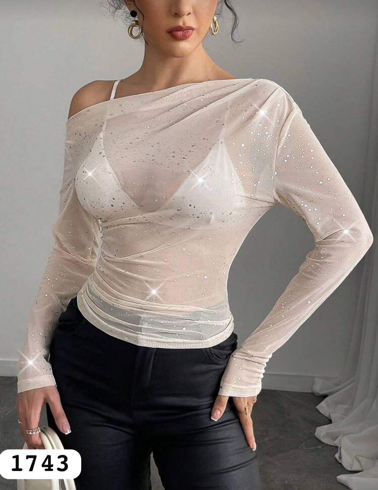 SH.BLUSA MANGA LARGA NEGRA C/BRILLOS Y/O MESH T.