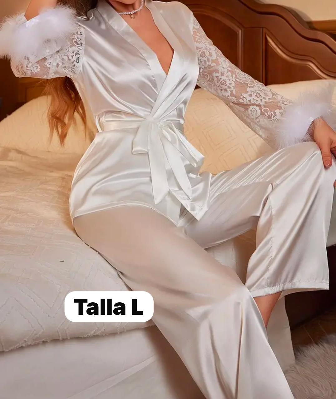T.PIJAMA SATIN BATA Y PANTALON PERLA T.L