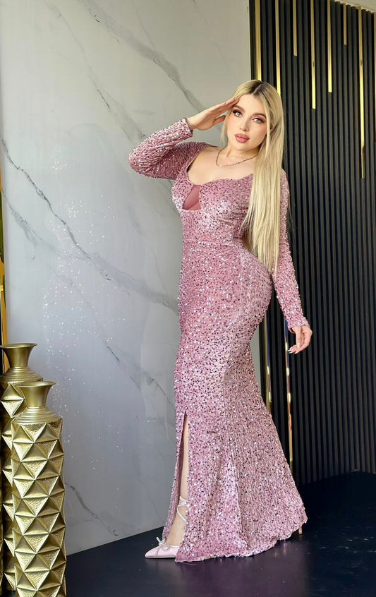 L.MAXI VESTIDO LENTEJUELA MESH ROSA VIEJO UNITALLA 2733