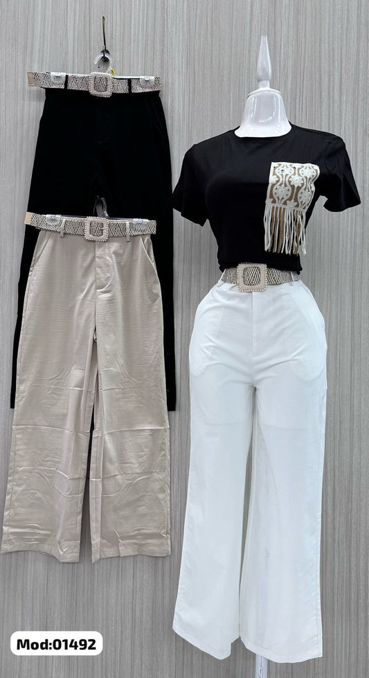 BB.PANTALON RIGIDO C/CINTO BLANCO T.L 1492