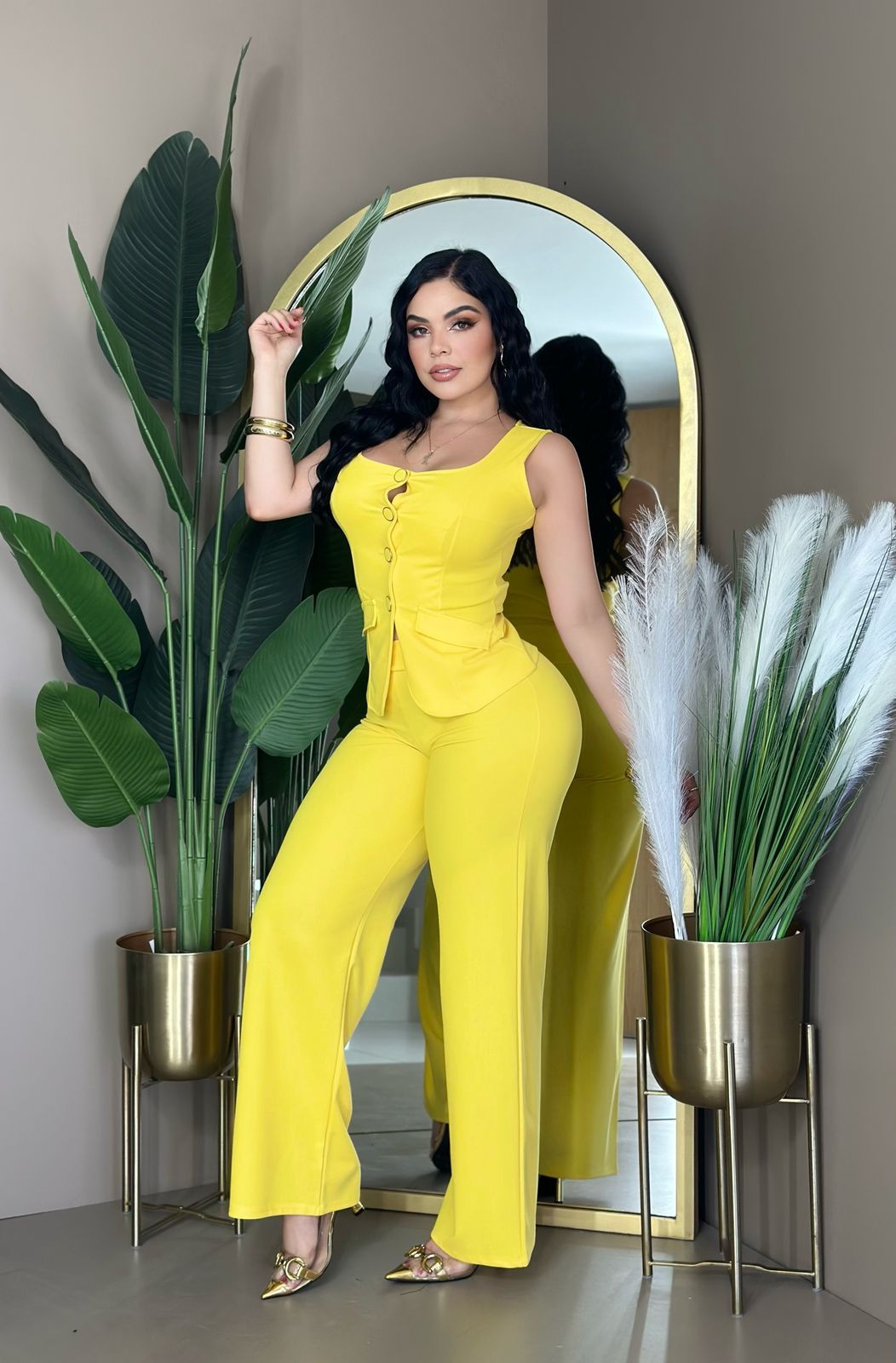 LI.DUO PANTALON CREPE BLUSA MOÑOS V/C UNITALLA  002934