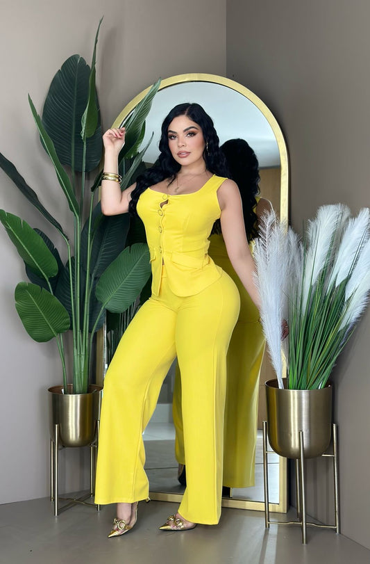 LI.DUO PANTALON CREPE BLUSA MOÑOS V/C UNITALLA  002934