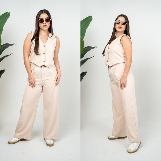LE.CONJ.CHALECO C/PANTALON ANGEL BEIGE T.M