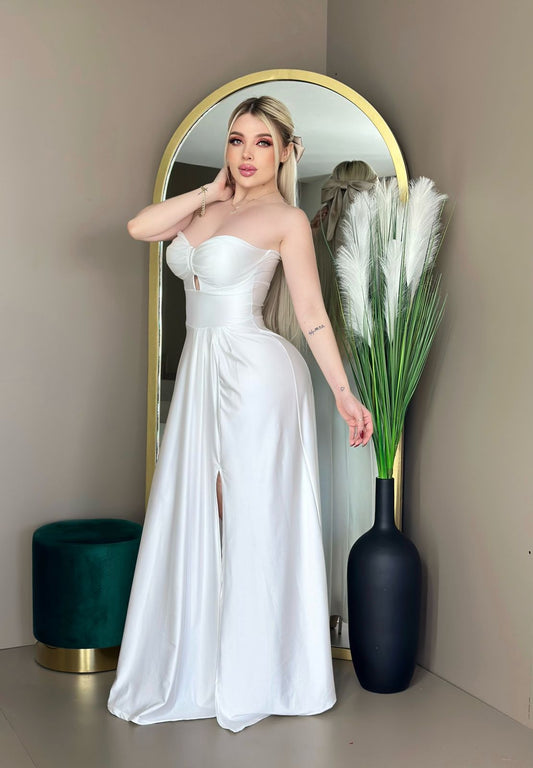 LI.VESTIDO MAXI SATIN ESTRAPLE V/C UNITALLA 002908