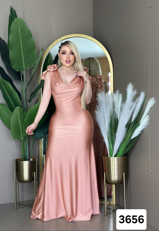 LI.VESTIDO MAXI SATIN CUELLO OLG MELON UNITALLA 003002