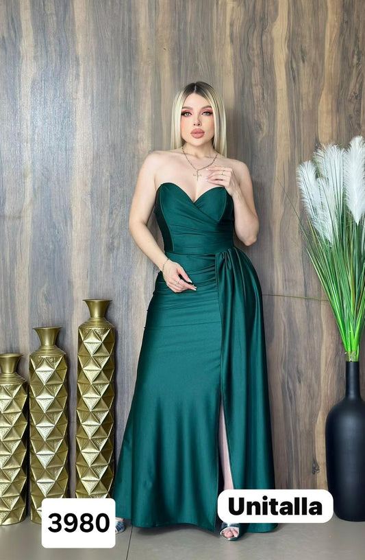 LI.VESTIDO MAXI SATIN ESTRAPLE VERDE T.EXTRA 003146