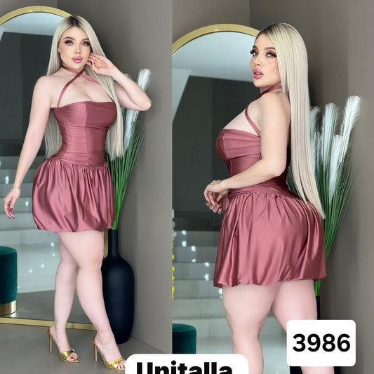 LI.VESTIDO SATIN TIPO GLOBO ROSA UNITALLA