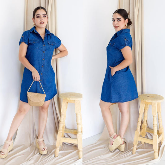 LE.VESTIDO MEZCLILLA MANGA CORTA  FOREVER