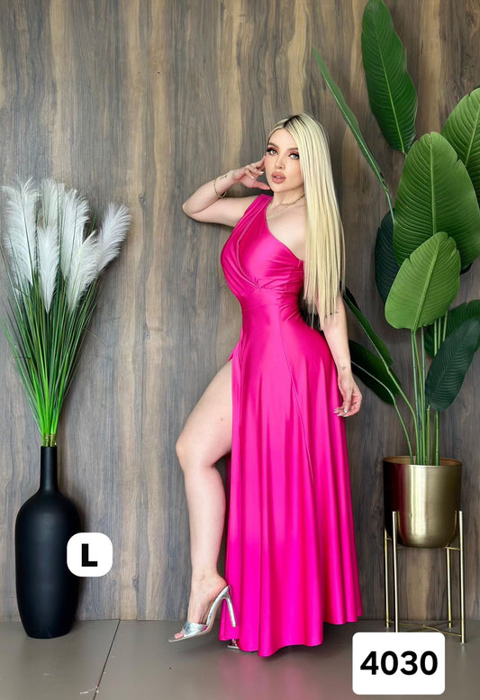 LI.VESTIDO MAXI SATIN 1 TIRA CRUZADO ROSA T.M/L
