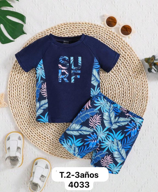 SH.TRAJE DE BAÑO NIÑO 2PZ M/LARGA/CORTA V/M T.2-3