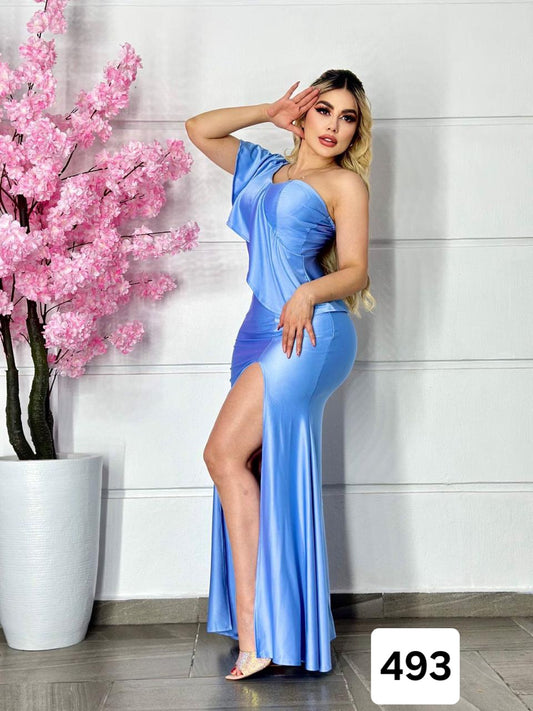 LI.VESTIDO MAXI SATIN OLAN AZUL CIELO